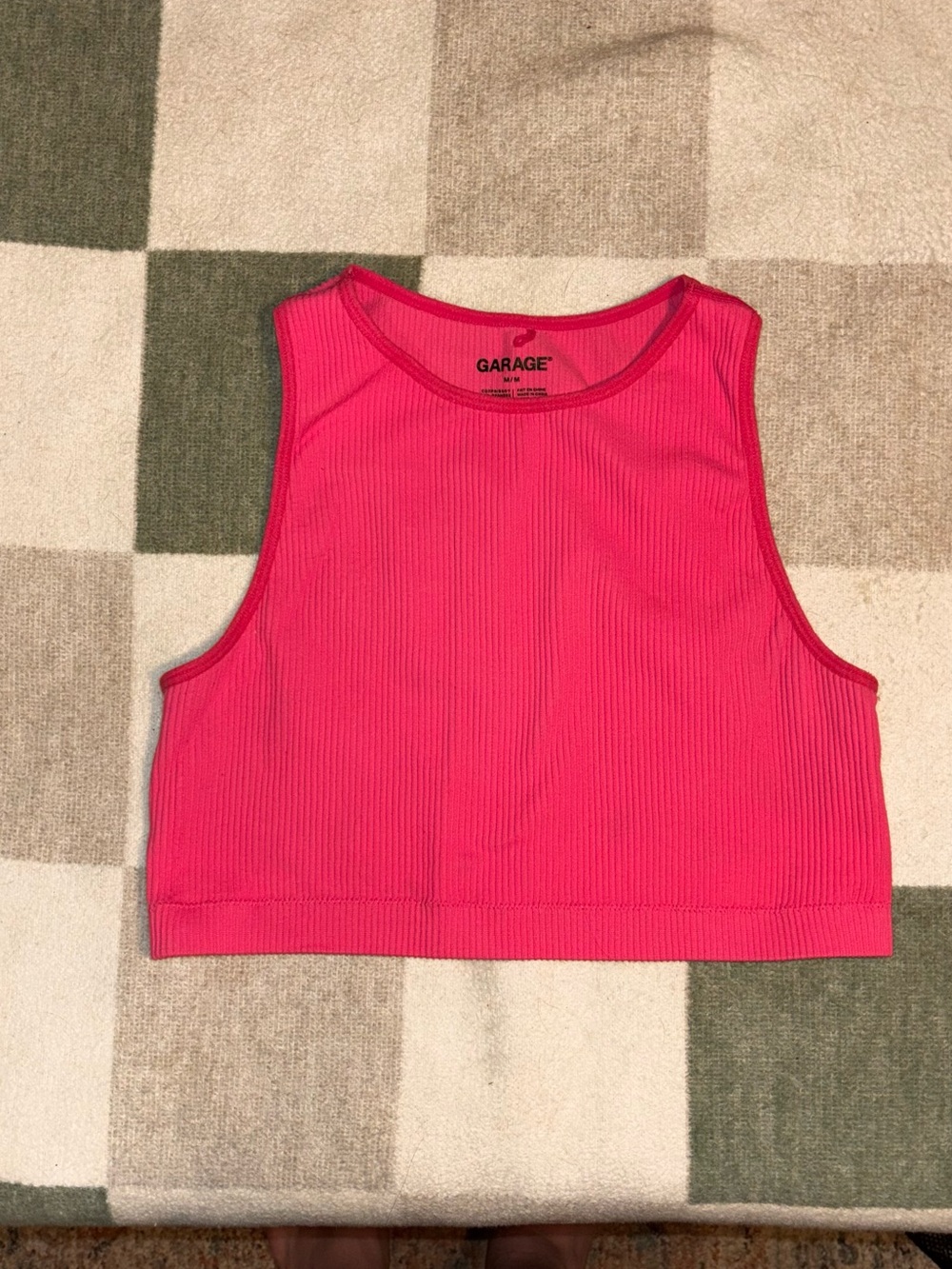 Garage Ribbed Crop Tank Top - Neon Pink